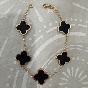 Custom Made Black and 14k Gold Clover Bracelet